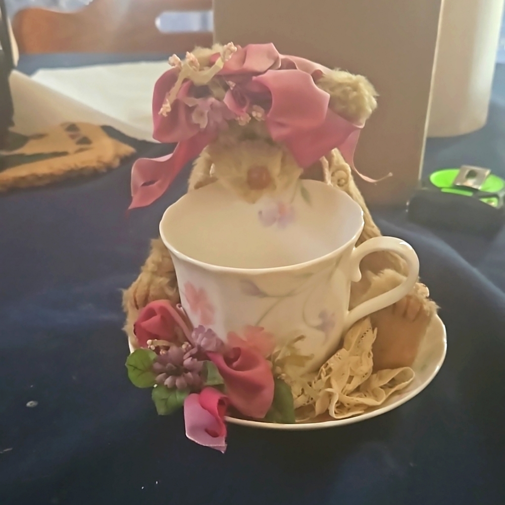 Bear with cup and saucer.